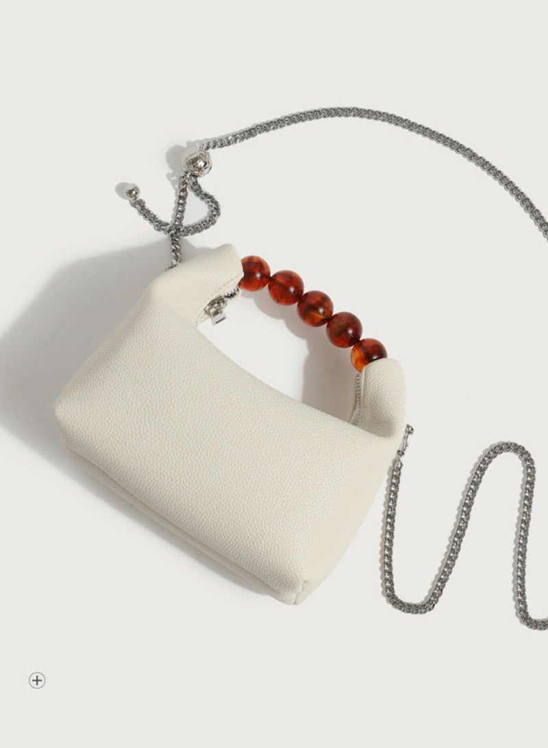 Loquat Ladies' Cute Beaded Handbag Single Shoulder Crossbody Bag Cream White - Image 3