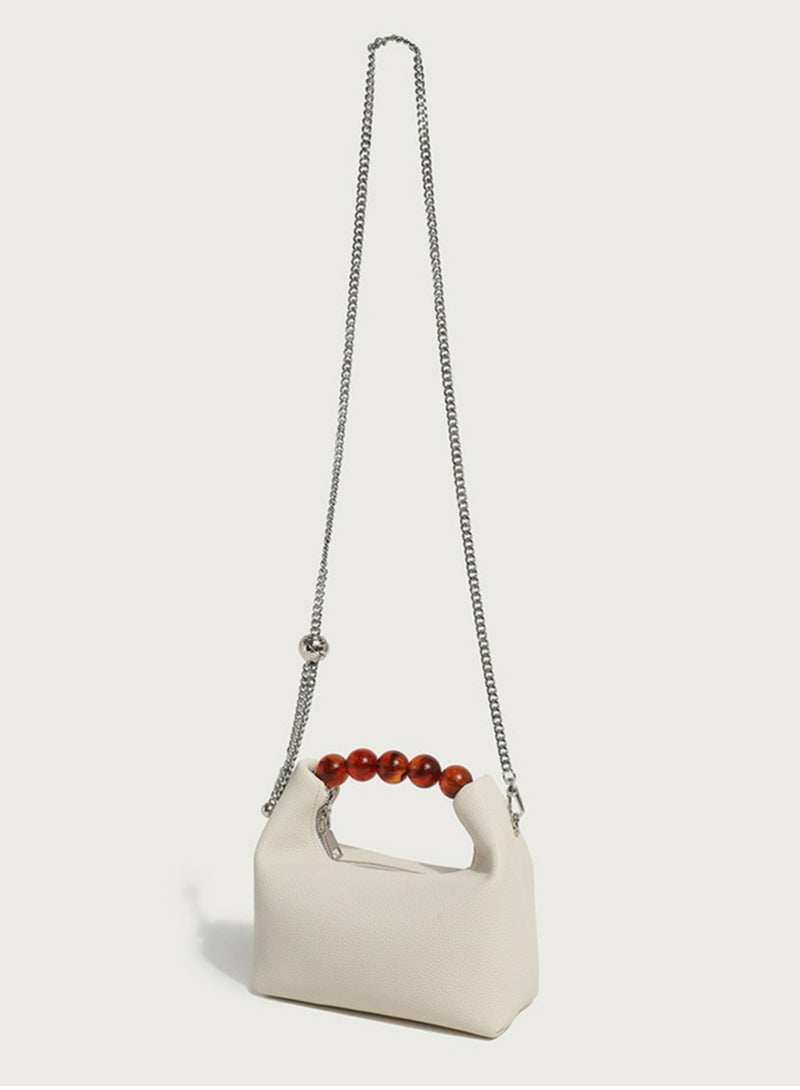 Loquat Ladies' Cute Beaded Handbag Single Shoulder Crossbody Bag Cream White - Image 4