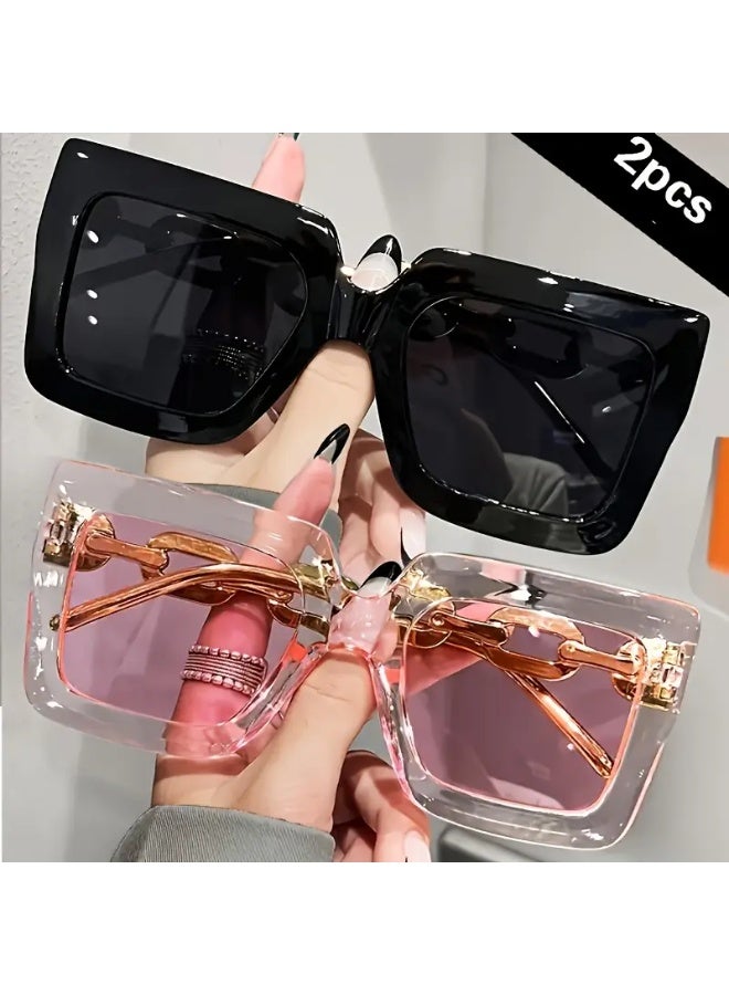 SCENT HOUSE 2pcs Luxury Oversized Fashion Glasses for Women Large Square Fashion Eyeglasses (Includes eyeglass case),sunglasses - Image 1