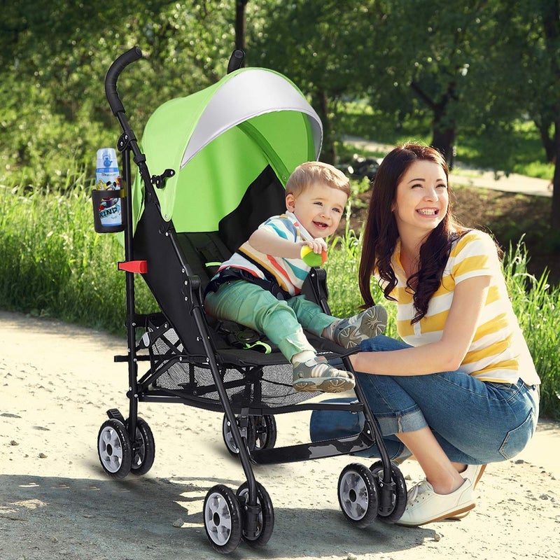 BABY JOY Lightweight  Compact Travel Stroller Infant to Toddler Adjustable Backrest  Canopy Cup Holder Storage Basket 5Point Harness Easy Fold Green - Image 2