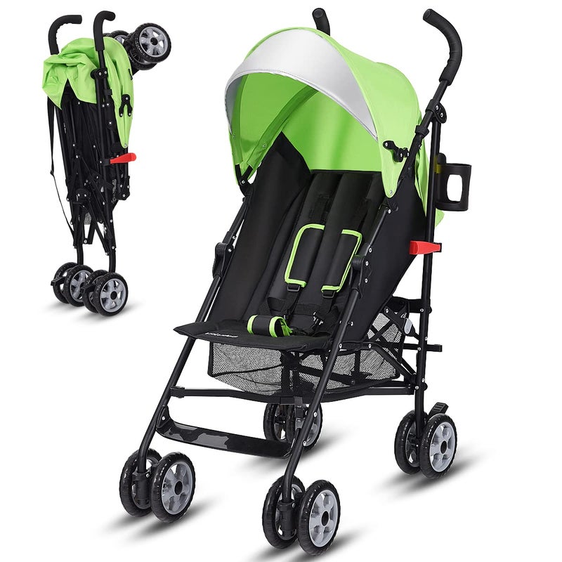 BABY JOY Lightweight  Compact Travel Stroller Infant to Toddler Adjustable Backrest  Canopy Cup Holder Storage Basket 5Point Harness Easy Fold Green - Image 1