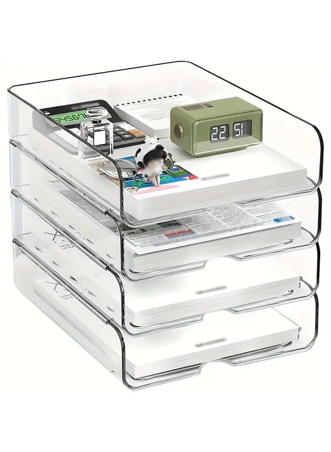 4 قطع منظم وثائق A4 كبير السعة قابل للتكديس شفاف حامل توفير المساحة رف - Image 2