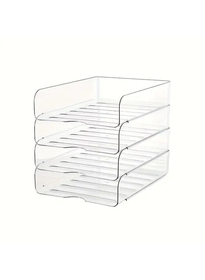 4 قطع منظم وثائق A4 كبير السعة قابل للتكديس شفاف حامل توفير المساحة رف - Image 1