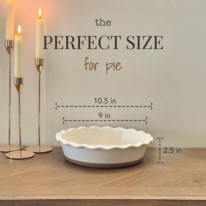 MORA CERAMICS HIT PAUSE Mora Ceramic Deep Fluted Pie Dish for Baking - 9 inch Porcelain Pie Plate for Apple, Quiche, Pot Pies, Tart, etc. - Modern Farmhouse Style - Vanilla White - Image 2