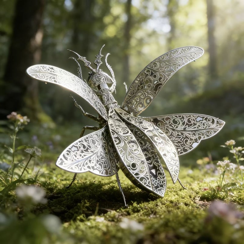 Silvery Mantis 3D Metal Jigsaw Puzzle Kit Diy Assembly Toy Home Decoration Gift - Image 5