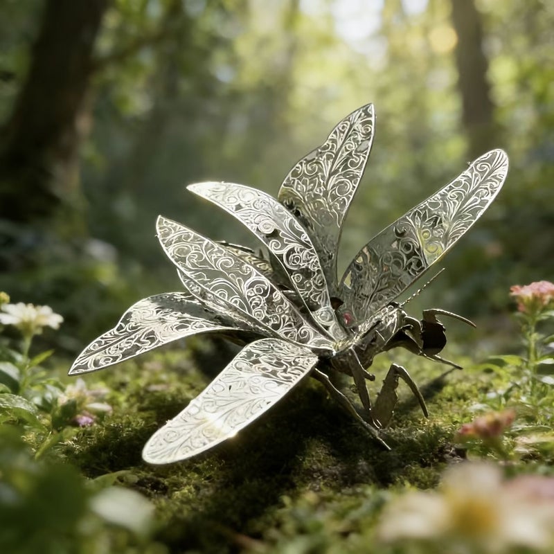 Silvery Mantis 3D Metal Jigsaw Puzzle Kit Diy Assembly Toy Home Decoration Gift - Image 1