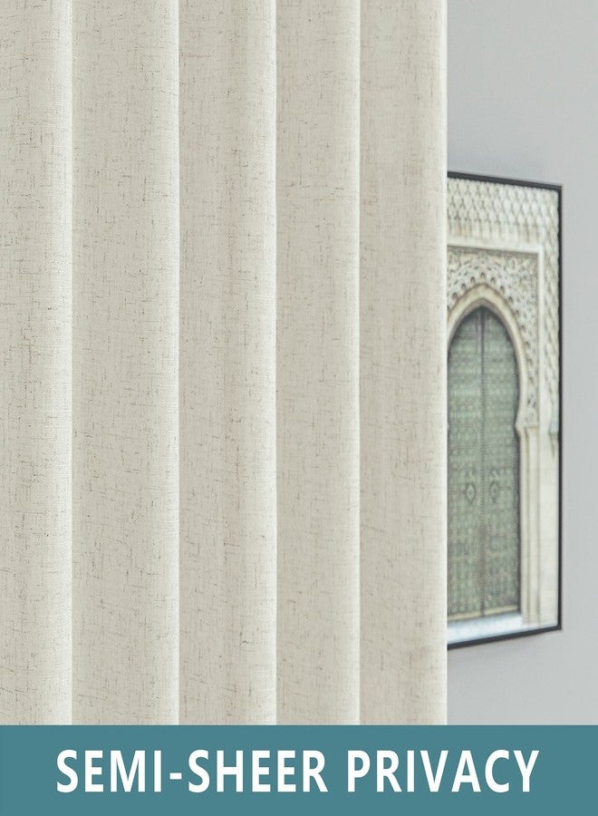 KOUFALL ستائر كتان ريفية - طول 84 بوصة، طقم من لوحتين، حلقات علوية، شفافة جزئياً، ستائر ريفية بوهيمية لتصفية الضوء، مناسبة لغرفة المعيشة، غرفة النوم، غرفة الأطفال، 52 × 84 بوصة، لون كريمي محايد - Image 4