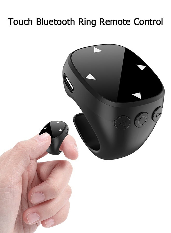 Wffo Bluetooth Scroll Ring Remote Control - for iPhone/Android/PC,Remote Control for Camera/Video Recording/Kindle App - Touch Screen Wireless Page Turner and Multimedia Controller - Convenient Fingertip Wireless Bluetooth Remote Control (Black) - Image 1