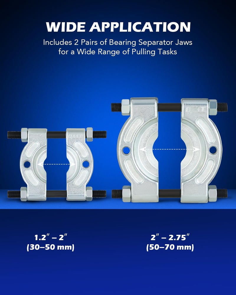 Orion Motor Tech Bearing Puller Set, 5 Ton Capacity Bearing Separator, Pinion Wheel Bearing Removal Kit with 2" and 3" Jaws, Wheel Hub Axle Puller Set, Heavy Duty Bearing Splitter Tool Kit - Image 4