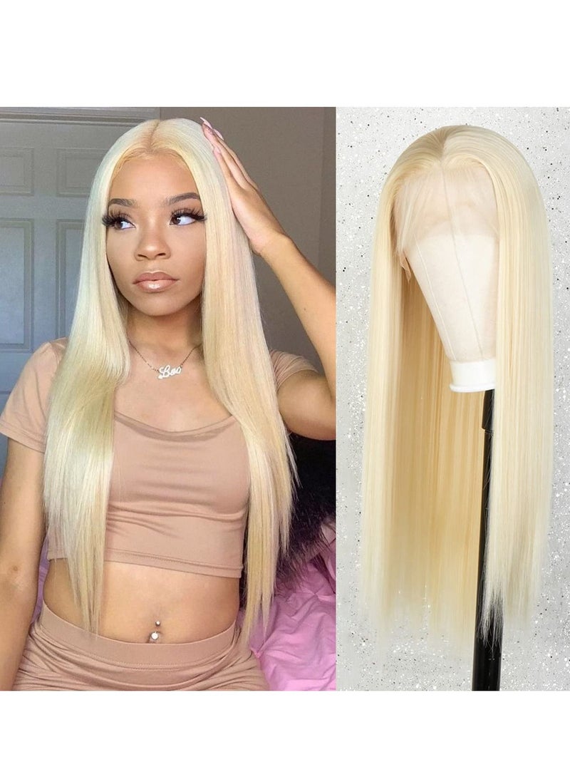 إستيل شعر مستعار أمامي من الدانتيل الأشقر الفاتح أنيق للنساء ، شعر مستعار صناعي طويل مموج 20 بوصة أشقر - Image 1