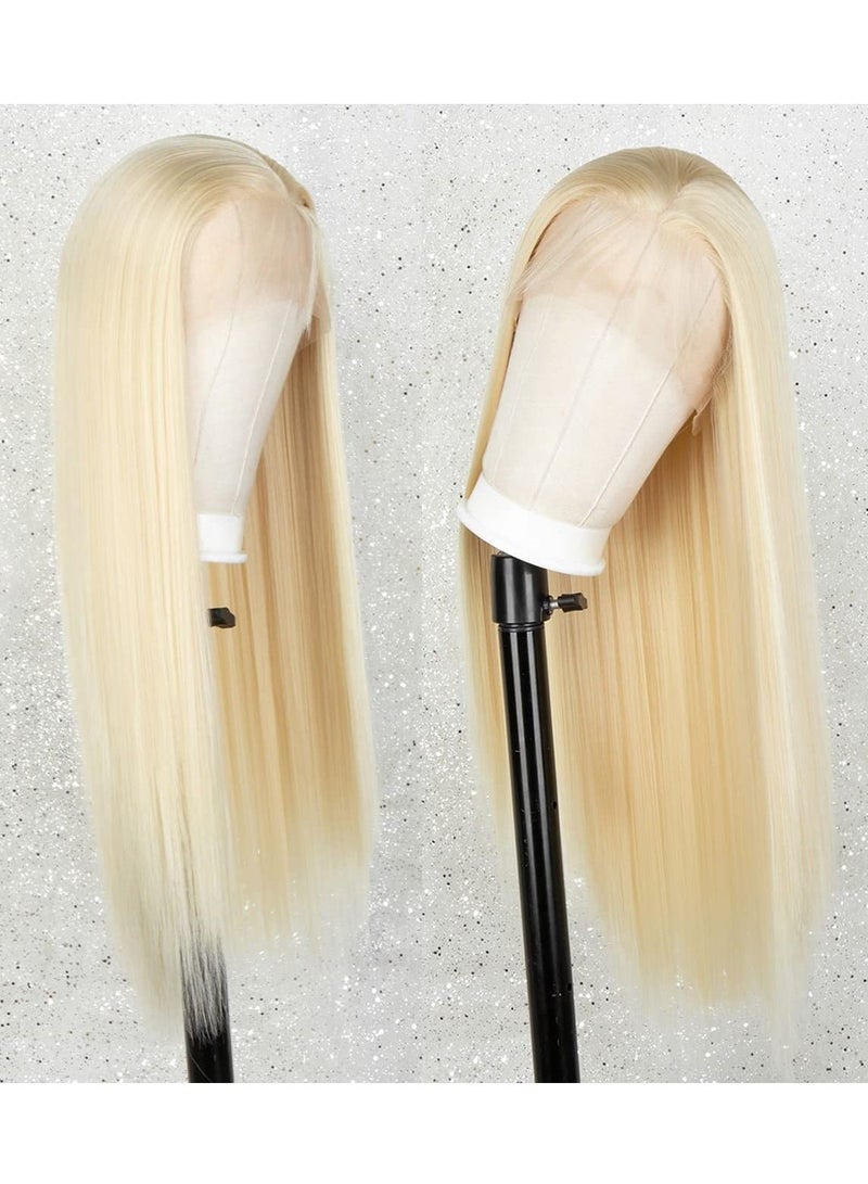 إستيل شعر مستعار أمامي من الدانتيل الأشقر الفاتح أنيق للنساء ، شعر مستعار صناعي طويل مموج 20 بوصة أشقر - Image 2