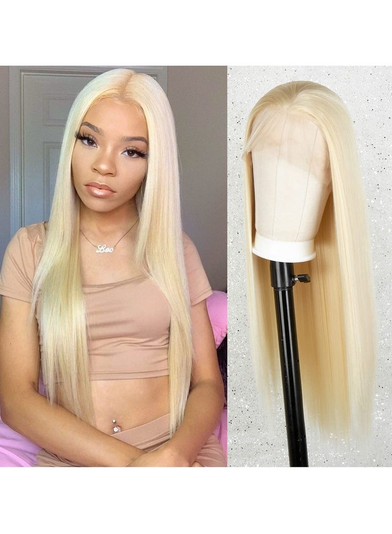 إستيل شعر مستعار أمامي من الدانتيل الأشقر الفاتح أنيق للنساء ، شعر مستعار صناعي طويل مموج 20 بوصة أشقر - Image 3