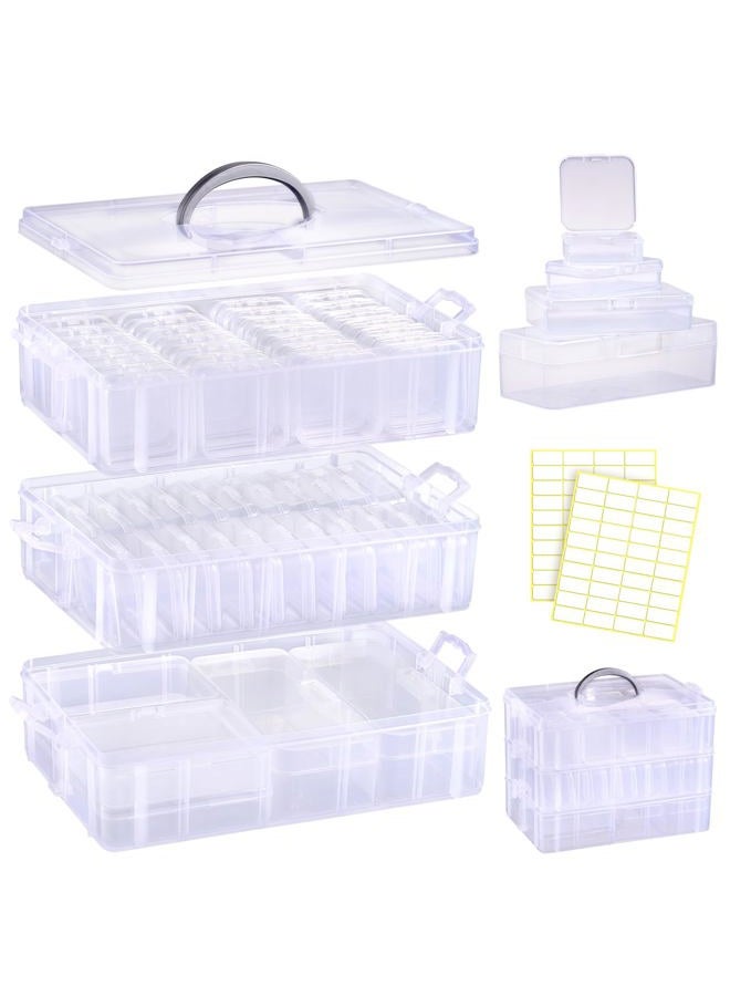 Funtopia Craft Organizers and Storage, 3-Tier Stackable Storage Container Box and 56 Pcs Small Plastic Containers with Lids, Mini Clear Bead Organizers for Jewelry Toys Arts Bead Storage (4 Sizes) - Image 1