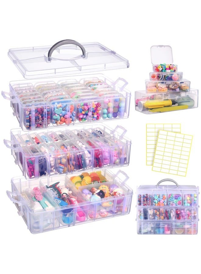 Funtopia Craft Organizers and Storage, 3-Tier Stackable Storage Container Box and 56 Pcs Small Plastic Containers with Lids, Mini Clear Bead Organizers for Jewelry Toys Arts Bead Storage (4 Sizes) - Image 2
