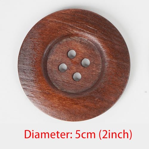 Chenkou Craft 20pcs Large Size 50mm(2") Brown Round Wood Buttons 4 Holes Craft Sewing Button (Light Brown, 50mm) - Image 2