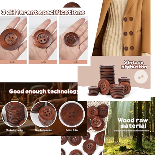 Chenkou Craft 20pcs Large Size 50mm(2") Brown Round Wood Buttons 4 Holes Craft Sewing Button (Light Brown, 50mm) - Image 3