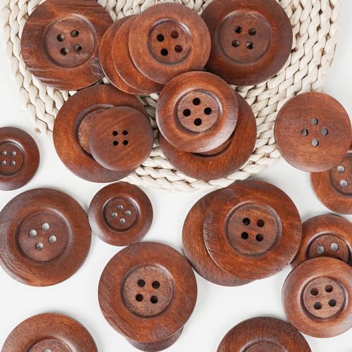 Chenkou Craft 20pcs Large Size 50mm(2") Brown Round Wood Buttons 4 Holes Craft Sewing Button (Light Brown, 50mm) - Image 4