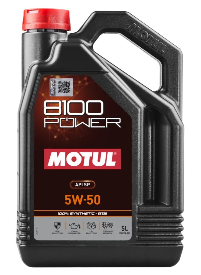 MOTUL 8100 POWER 5W-50 100% Synthetic Ester Engine Oil, API SP, 5L
