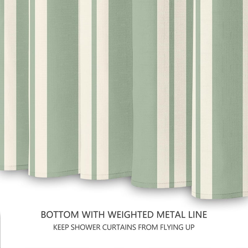 Tititex Cute Candy Cane Striped 140gsm Faux Linen Fabric Shower Curtain, Elegant Classic Sage Green Beige Shower Curtain Sets Decoration 72x72 Inch with Hooks - Image 4