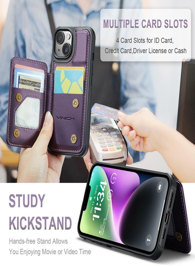 Vinich for iPhone 14 Plus Wallet Case with Card Holder, RFID Blocking for iPhone 14 Plus Case for Women Men, Durable Kickstand Shockproof Phone Case for iPhone 14 Plus, Purple - Image 4