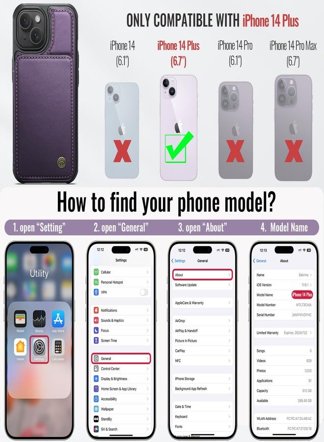 Vinich for iPhone 14 Plus Wallet Case with Card Holder, RFID Blocking for iPhone 14 Plus Case for Women Men, Durable Kickstand Shockproof Phone Case for iPhone 14 Plus, Purple - Image 2