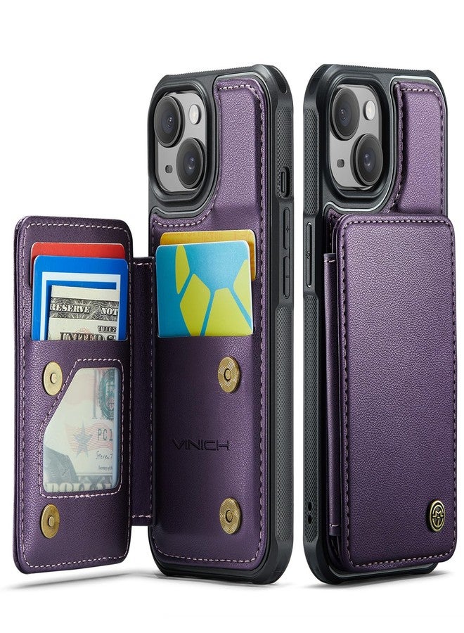 Vinich for iPhone 14 Plus Wallet Case with Card Holder, RFID Blocking for iPhone 14 Plus Case for Women Men, Durable Kickstand Shockproof Phone Case for iPhone 14 Plus, Purple - Image 1