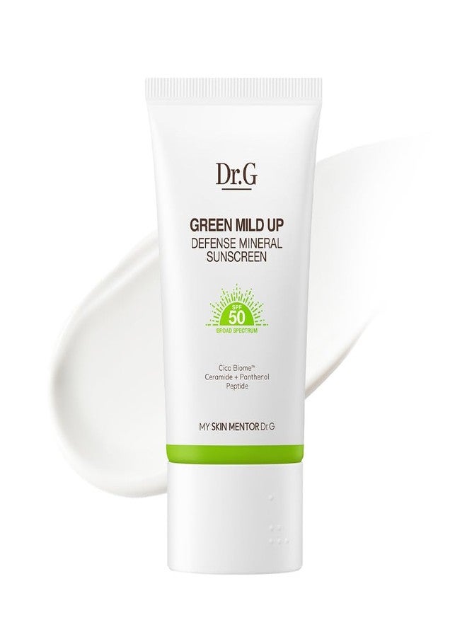 Dr. G Green Mild Up Defense Mineral Sunscreen - SPF 50 Broad Spectrum Korean Sunscreen - Lightweight & Reef-Safe Mineral Formula - For Sensitive Skin - Non-Greasy - With Centella Asiatica - 1.69 fl oz - Image 1