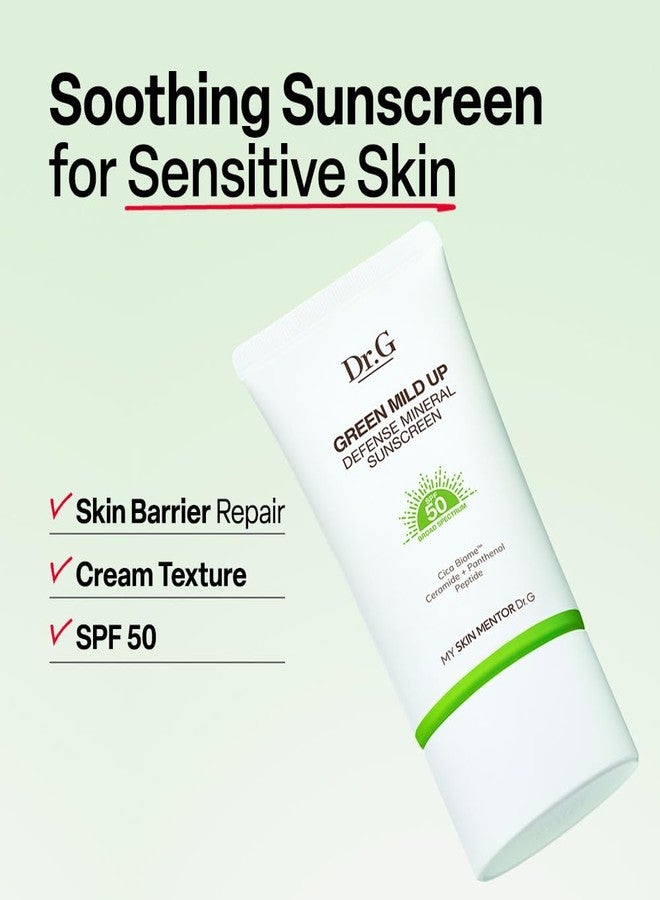 Dr. G Green Mild Up Defense Mineral Sunscreen - SPF 50 Broad Spectrum Korean Sunscreen - Lightweight & Reef-Safe Mineral Formula - For Sensitive Skin - Non-Greasy - With Centella Asiatica - 1.69 fl oz - Image 2