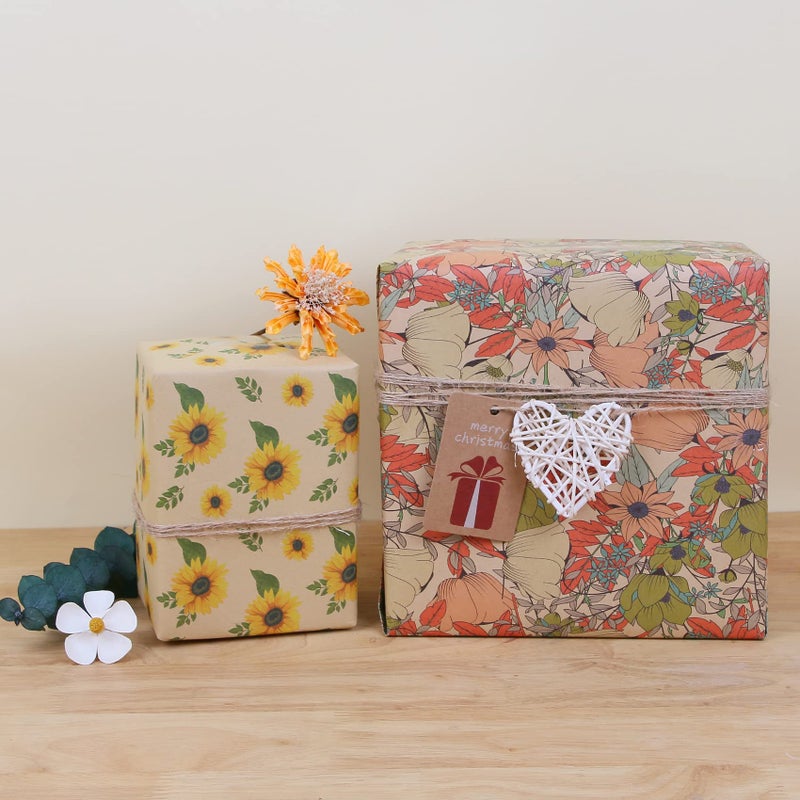 Aimyoo Kraft Floral Wrapping Paper Roll, All Occasion Vintage Flower Gift Wrap for Wedding Birthday Bridal Shower, 17 inch x 10 ft - Image 5
