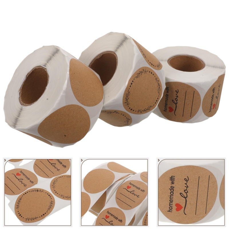 3Pcs Self Adhesive Round Kraft Label Stickers for Writable Packaging Sealing 85mm - Image 3