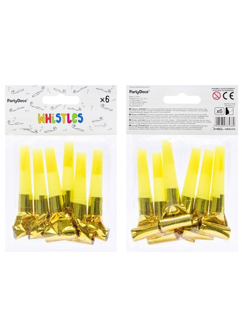 PartyDeco Party Horns Gold Metallic 8cm 6-Pack - Image 2