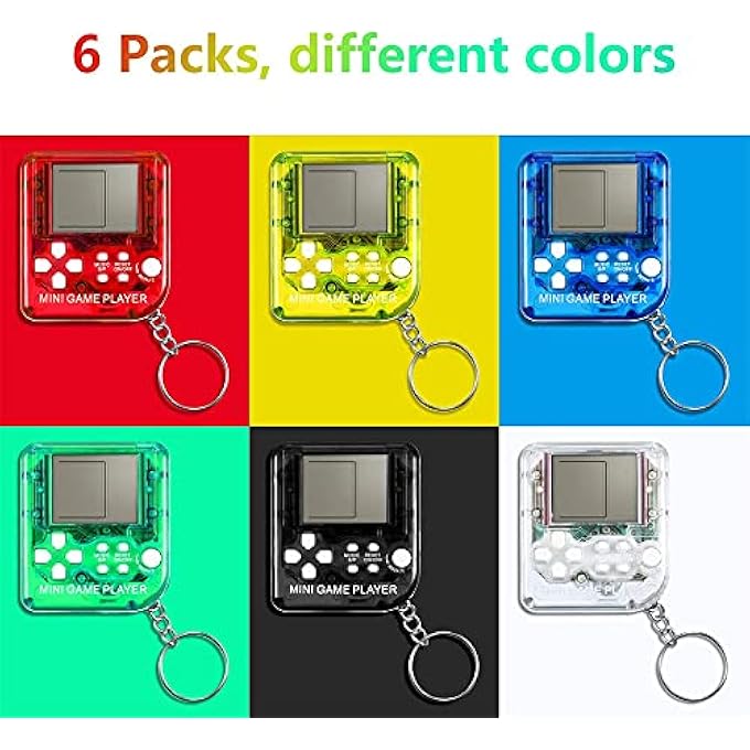 BRICK GAME CONSOLE KEYCHAIN MINI BRICK GAME TOY KEYCHAIN CLASSICAL PORTABLE GAME CONSOLE WITH HANGING CHAIN BIRTHDAY PARTY FAVOR, 6 PIECES ( BLACK, RED, BLUE, GREEN, YELLOW, TRANSPARENT ) - Image 3