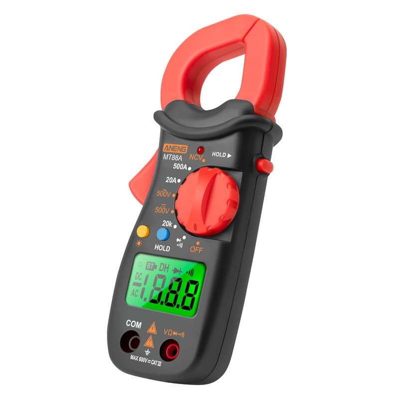 Clamp Meter Multimeter LCD Digital Universal 1999 Counts Auto Handheld DC/AC Voltage Voltmeter 500A AC Current Ammeter Frequency Capacitance Tester Black /Red 18.00X4.50X10.00cm - Image 3