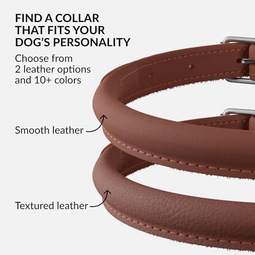 CollarDirect Rolled Leather Dog Collar, Soft Padded Round Puppy Collar, Handmade Genuine Leather Collar Dog Small Large Cat Collars 13 Colors (11-14 Inch, Cinnamon Smooth) - Image 5