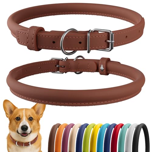 CollarDirect Rolled Leather Dog Collar, Soft Padded Round Puppy Collar, Handmade Genuine Leather Collar Dog Small Large Cat Collars 13 Colors (11-14 Inch, Cinnamon Smooth) - Image 1