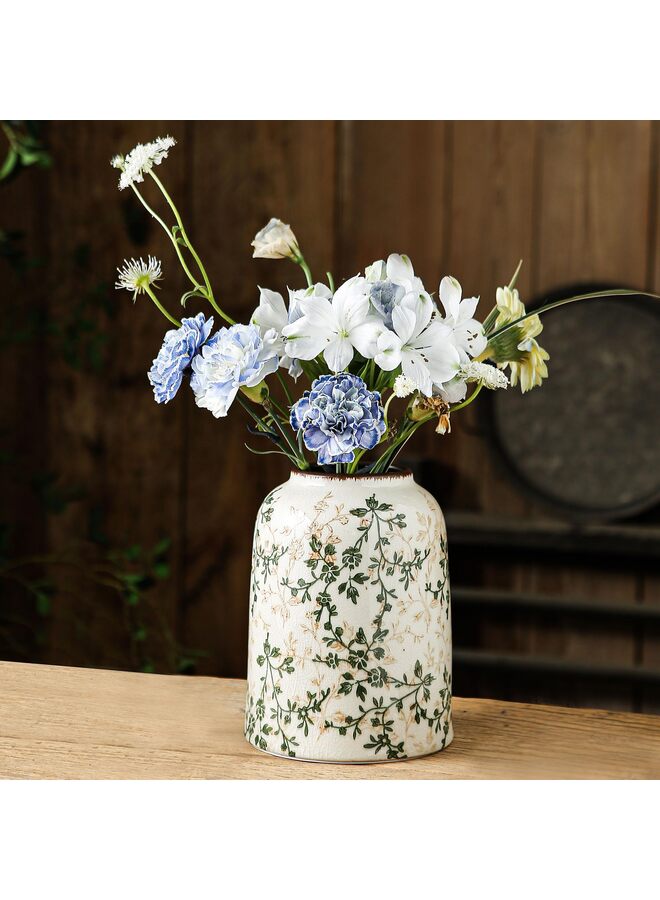 يُسلِّم مزهرية عتيقة خضراء وبيج، مزهريات سيراميك ريفية كبيرة للديكورات المنزلية، ديكور غرفة المعيشة، 7.8 بوصة - Image 3