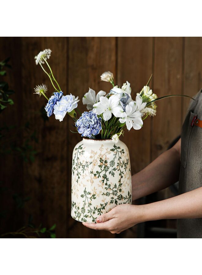 يُسلِّم مزهرية عتيقة خضراء وبيج، مزهريات سيراميك ريفية كبيرة للديكورات المنزلية، ديكور غرفة المعيشة، 7.8 بوصة - Image 4