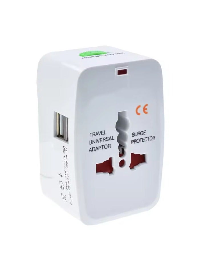 All in One Universal Travel Adapter Wall Charger with Dual USB Charging Ports