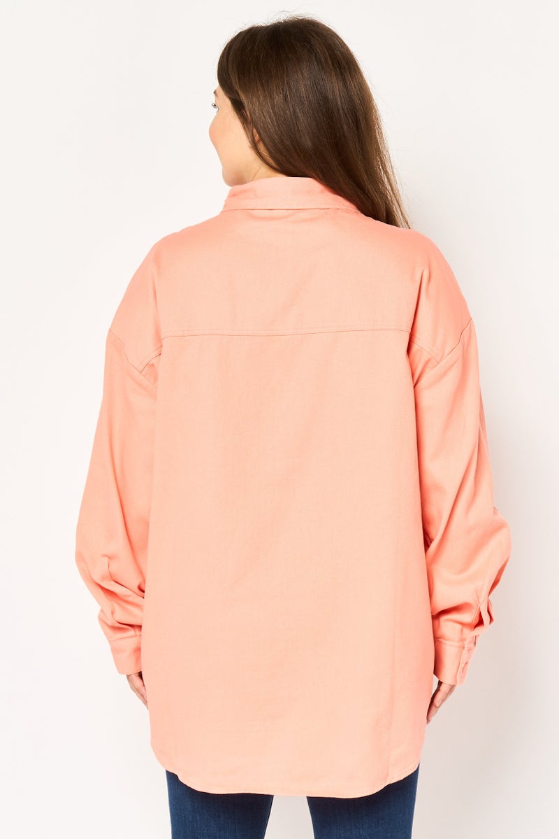 bebe Women Plain Denim Jacket Shirt, Light Orange - Image 4