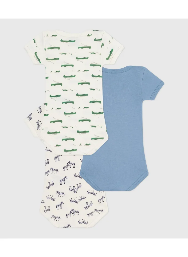 Petit Bateau Pack of short-sleeved animal-themed cotton bodies for babies