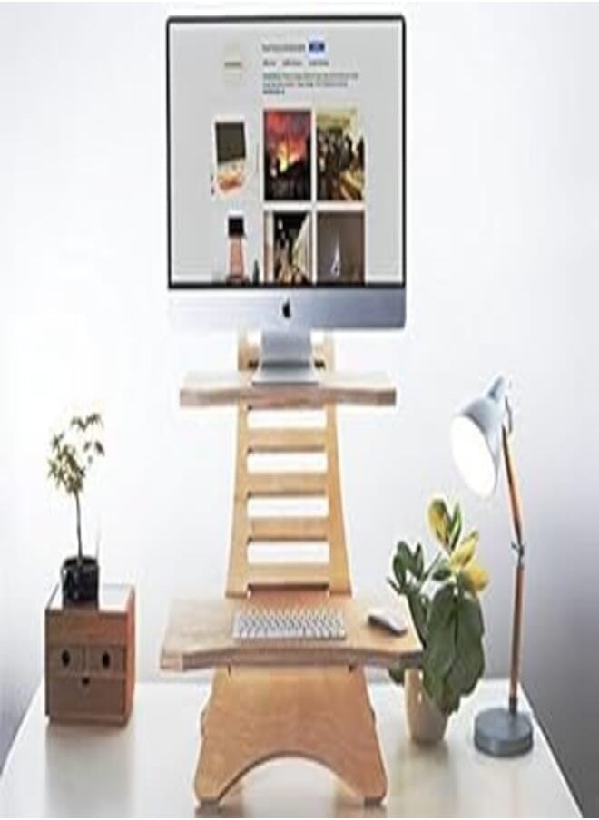 Generic Adjustable Standing Desk for Laptop and Desktop Computers, Natural Wood Standing Desk Converter 