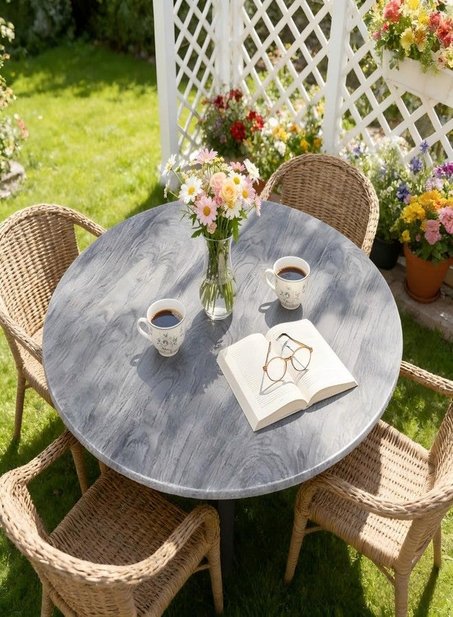 LUSHVIDA Round Waterproof Table Cover Elastic Tablecloth Vinyl Fitted Table Cover Elastic Edged Plastic Table Cloth (Wood Gray, Best for Up to 45"-56" Round) - Image 3