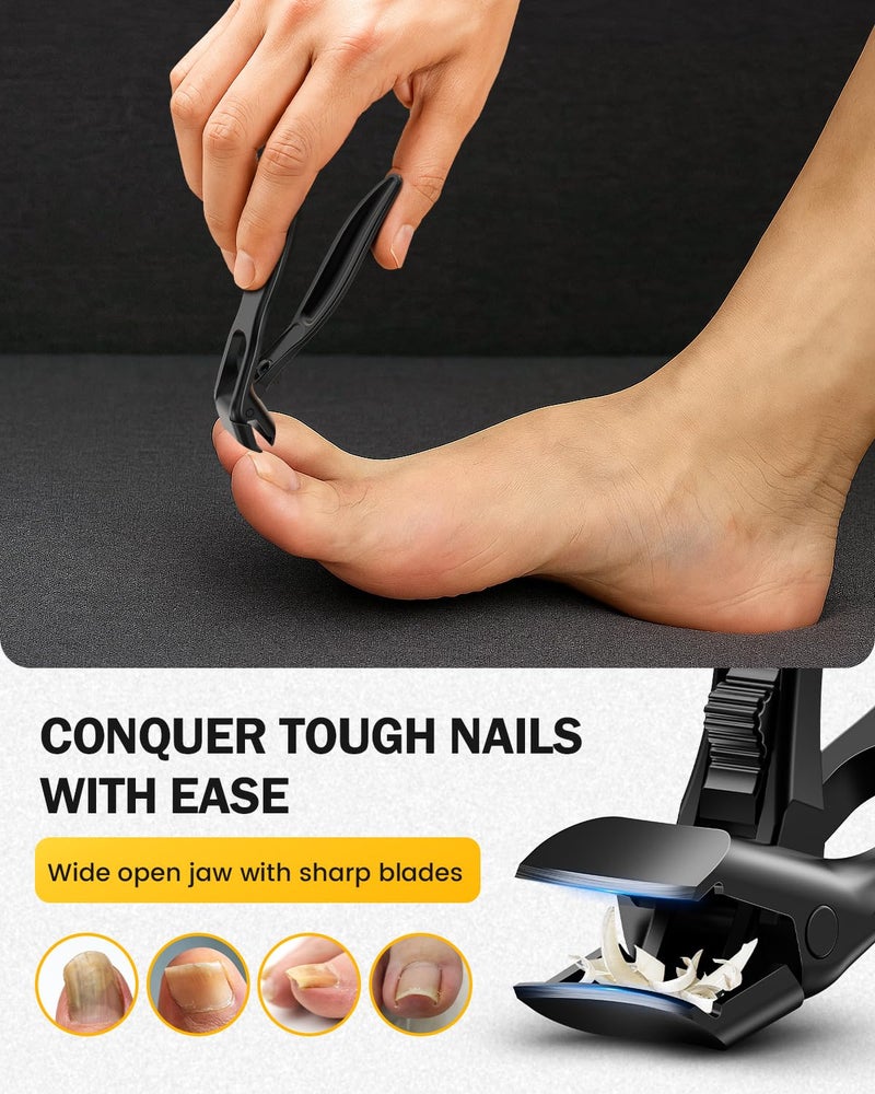 BEZOX Toe Nail Clippers for Thick Nails for Seniors with Safety Lock – Ergonomic Design Curved Cutting Jaw Toenail Clippers for Thick Nails for Comfortable, Safe, and Precise Trimming - Black - Image 3