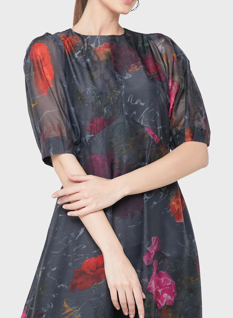 Ted Baker Printed Puff Sleeve Dress