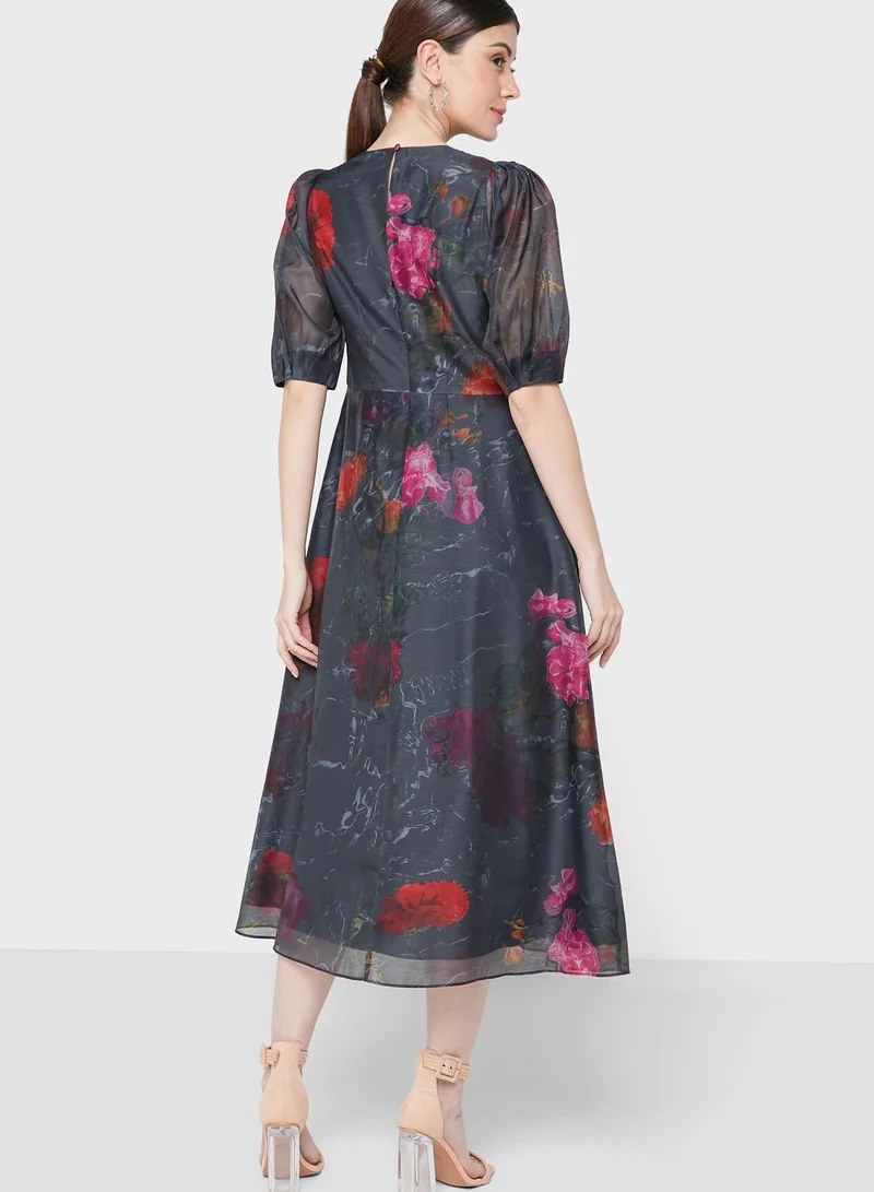 Ted Baker Printed Puff Sleeve Dress