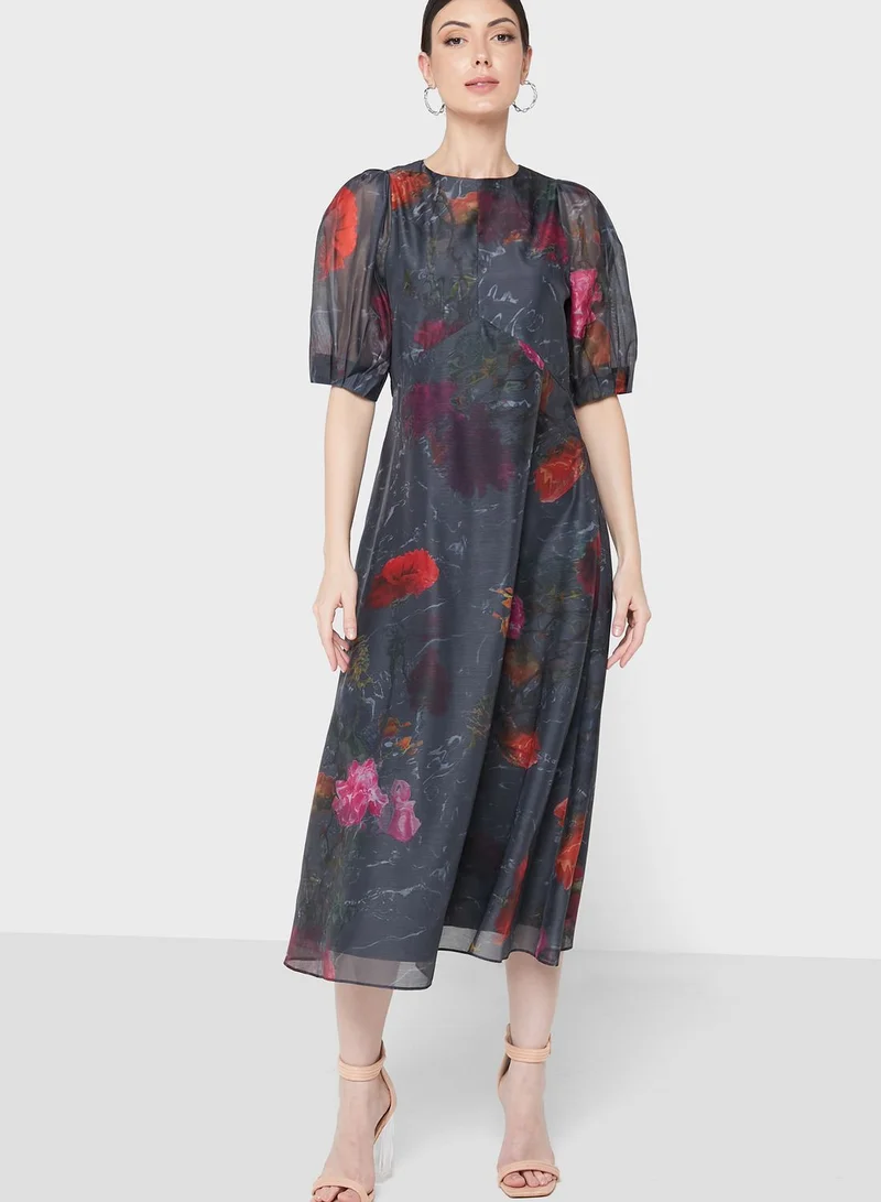 Ted Baker Printed Puff Sleeve Dress