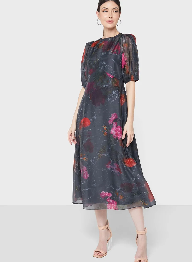 Ted Baker Printed Puff Sleeve Dress