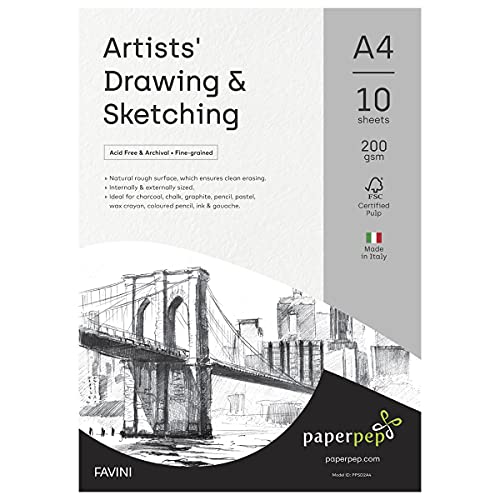 PaperPep Artists' Sketching & Drawing Paper 200GSM A4 Pack of 10 for Sketching & Drawing with Pencil, Charcoal, Graphite, redchalk Pastel, Chalk, Oil Pastel & Wax Crayon for Artists' & Amateurs - Image 1