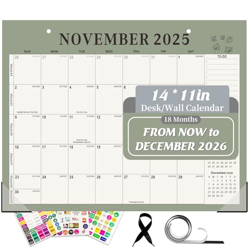 Gannyfer Desk Calendar 2026, Large 2026 Desk Calendar 22" x 17", Now - Dec 2026, 18 Monthly Academic Desktop Calendar with To-Do List and Notes, Plastic Cover, Thick Paper, 2026 Calendar for Planning and Organizing(6 Stickers) - Image 1