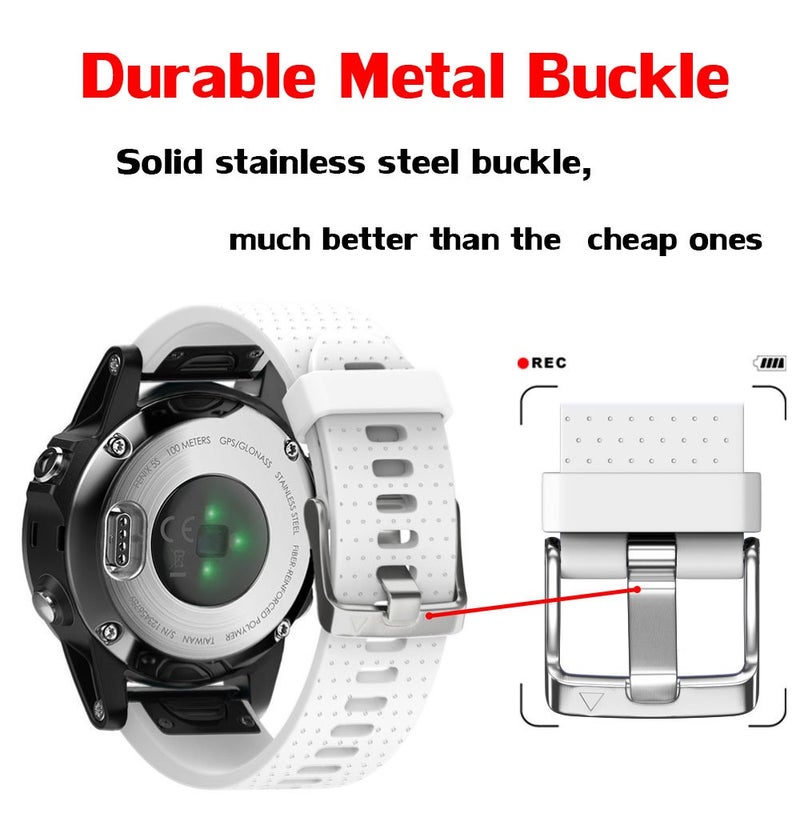 ANCOOL Compatible with Fenix 5S/Fenix 6S/Fenix 7S Bands 20mm Easy Fit Silicone Watch Bands Replacement for Fenix 8 43mm/Fenix 5S Plus/Fenix 6S Pro/D2 Delta S Smartwatches(Silver Buckle, White) - Image 4